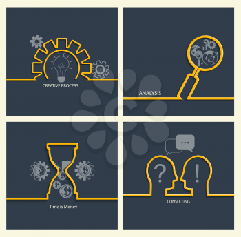 Set of business concepts - time is money, consulting and idea, support, vector illustration.