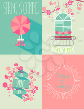 Vector illustration set of a spring season in flat style.