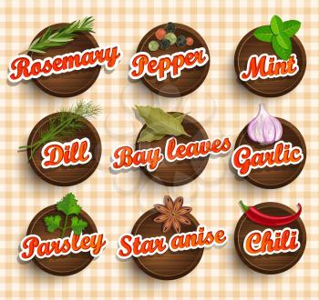 Stickers set of spices, a vector illustration.