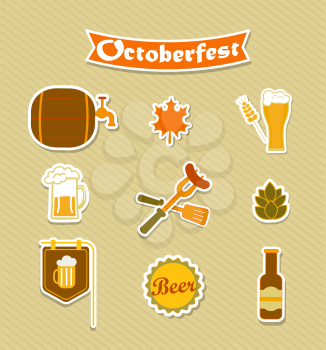 Oktoberfest Beer Brewery icons set. Vector illustration.