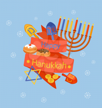 Happy Hanukkah greeting card design. Vector illustration.