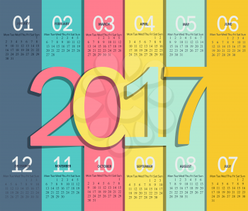 Vector illustration template of modern color 2017 calendar.