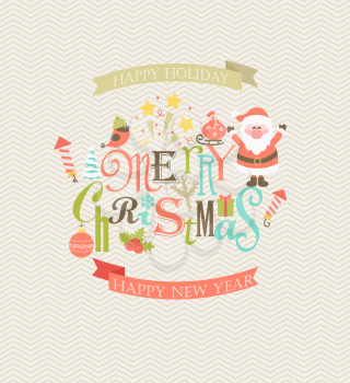 Christmas flat vector illustration. A set of flat design elements with a stylish inscription merry Christmas.