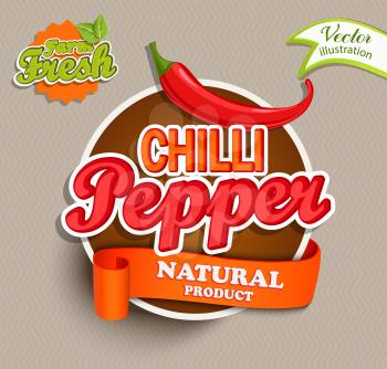 Chilli pepper logo lettering typography food label or sticker. Concept for farmers market, organic food, natural product design.Vector illustration.