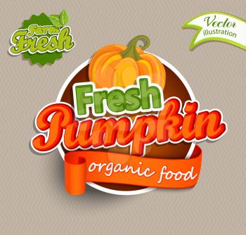 Fresh Pumkin logo lettering typography food label or sticker. Concept for farmers market, organic food, natural product design.Vector illustration.
