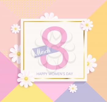 Womens day geometric background with beautiful flower. Vector illustration template and card, banners and wallpaper, flyers, invitation, posters, brochure, voucher discount.