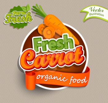 Fresh carrot logo lettering typography food label or sticker. Concept for farmers market, organic food, natural product design.Vector illustration.