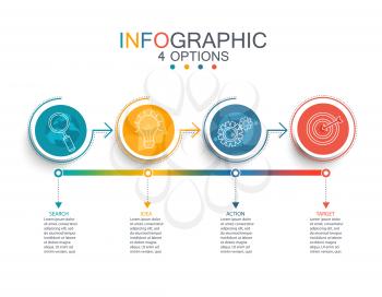 Vector illustration infographic template with 3D circles paper label, business template for presentation. Creative concept for infographic, diagram, flowchart, workflow layout. Line business icon set.