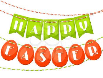 Happy Easter greeting card with garland of flags and eggs. Concept can be used for holiday invitations, posters.