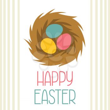 Happy Easter greeting card with decorative nest. Concept can be used for holiday invitations and posters.