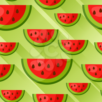 Seamless pattern with watermelon slices in flat style. Background made without clipping mask. Easy to use for backdrop, textile, wrapping paper.