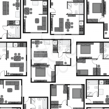 Seamless pattern with architectural projects of apartment and furniture.