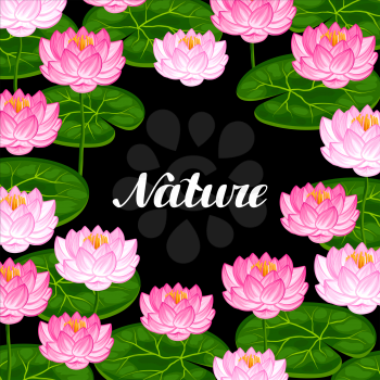 Natural background with lotus flowers and leaves. Image for invitations, greeting cards, posters, flayers.