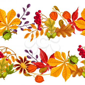 Seamless borders with autumn leaves and plants. Background easy to use for backdrop, textile, wrapping paper.