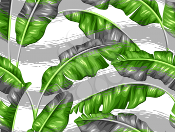 Seamless pattern with banana leaves. Image of decorative tropical foliage.