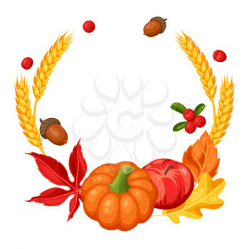 Thanksgiving Day or autumn frame. Decorative element with vegetables and leaves.