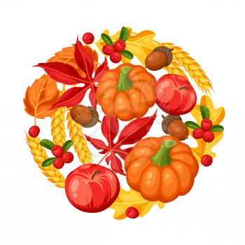 Thanksgiving Day or autumn frame. Decorative element with vegetables and leaves.