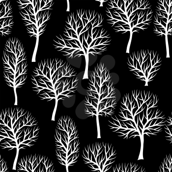 Seamless pattern with abstract stylized trees. Natural background of white silhouettes.