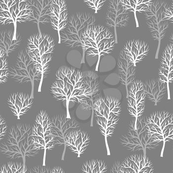 Seamless pattern with abstract stylized trees. Natural view of white silhouettes.