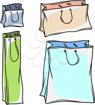 Set of colored vector paper shopping bags.