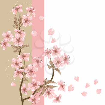 Card with stylized vector cherry blossom.
