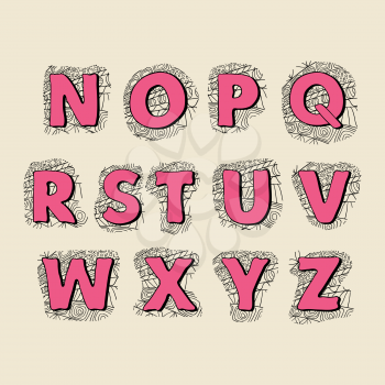 Cute hand drawn font. Vector letters set N-Z