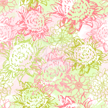 Vector background with hand drawn flowers. (Seamless Pattern).