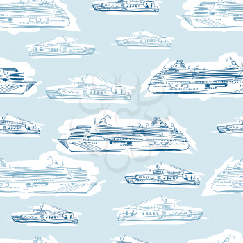 Seamless sea hand drawn pattern with ships.