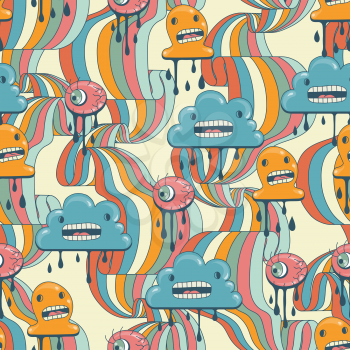 Monsters modern seamless pattern in retro style.