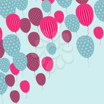 Card with flying balloons in retro style.