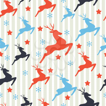 Christmas pattern with deers. Seamless retro pattern.