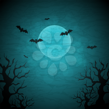 Halloween vector background with moon and bats.