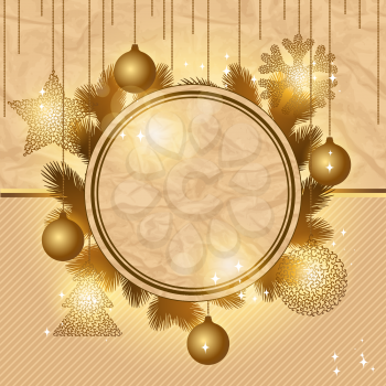 Elegant Christmas background with gold evening balls.
