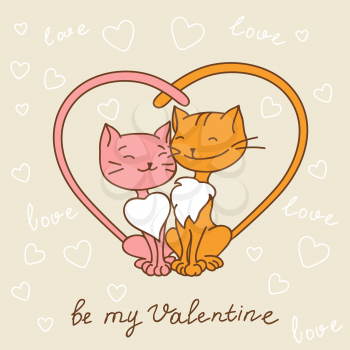 Valentine's day love postcard with hand drawn cats.