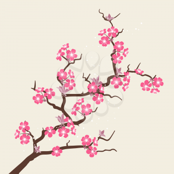 Card with stylized cherry blossom flowers. 