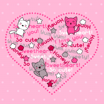 Card with cute kawaii doodle cats.