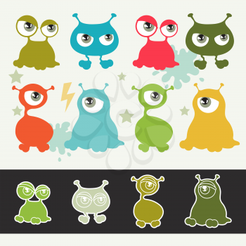 Collection of cute cartoon little monsters.