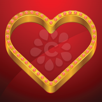 Valentine background with gold heart and jewels.
