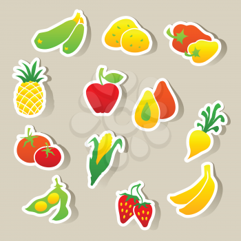 Set of fruit and vegetables stickers.