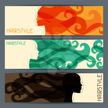 Hairstyle abstract horizontal banners set.