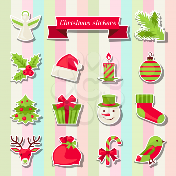 Set of Merry Christmas stickers.