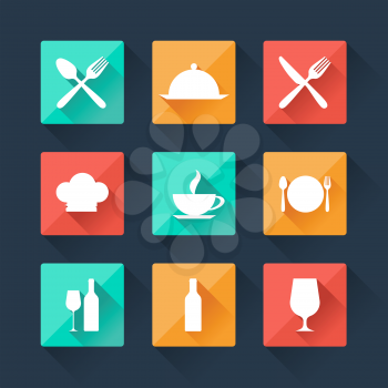 Collection flat icons food and drink for web design.