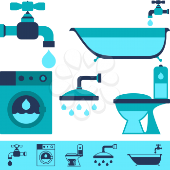 Plumbing equipment icons in flat design style.