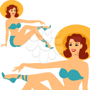 Beautiful pin up girl 1950s style in swimsuit.