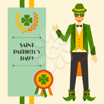 Saint Patrick's Day illustration with hipster leprechaun.