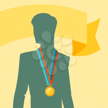Silhouette of man with premium medal.