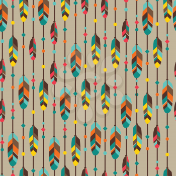 Ethnic seamless pattern in native style with feathers.