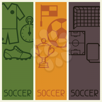 Sports banners with soccer football symbols in flat style.