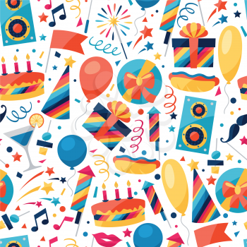 Celebration festive seamless pattern with party icons and objects.