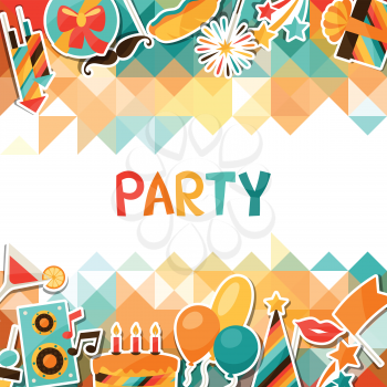 Celebration festive background with party sticker icons and objects.